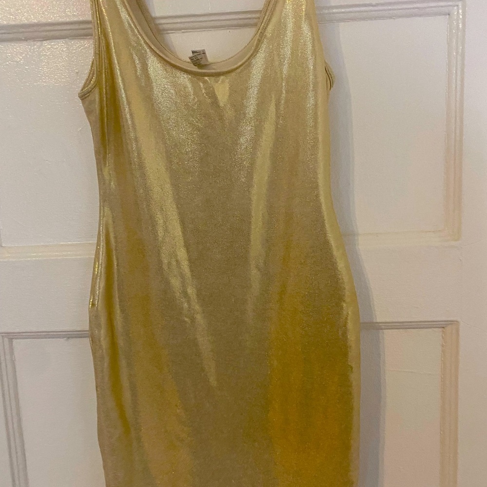 Sexy, gold American Apparel minidress.